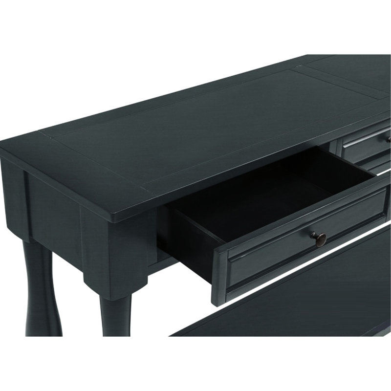 Console de 63 po de long en bois bleu marine avec tablette, style transitionnel pour le salon, le vestibule, le couloir, tiroirs de qualité