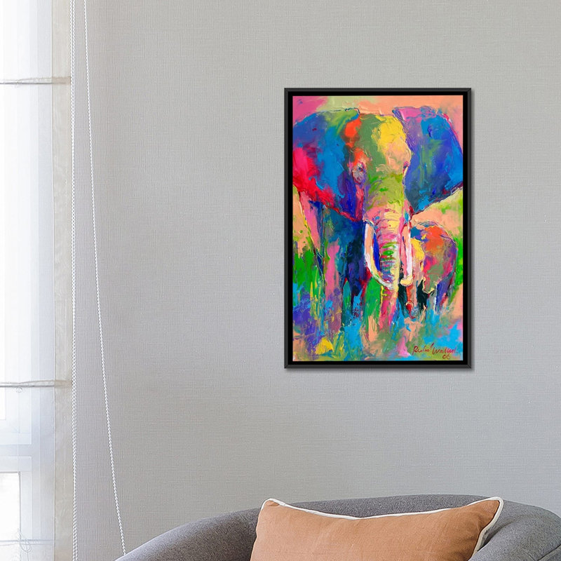 Tyneside " Elephant " by Richard Wallich, 26" H x 18" W x 1.5" D, Black Framed Canvas, No Mat