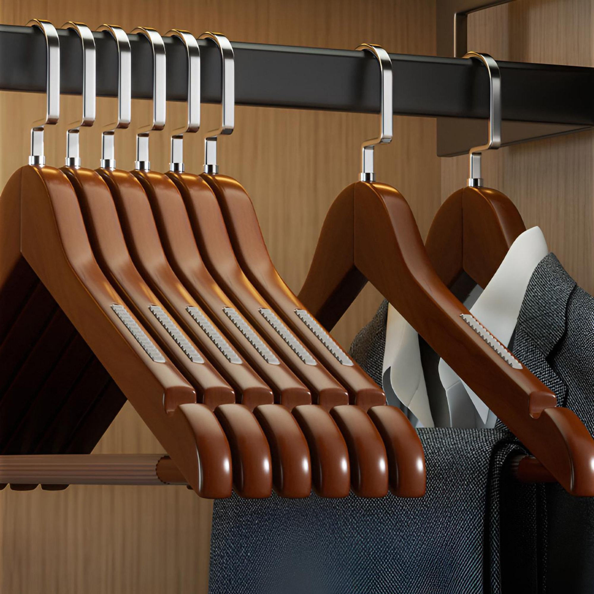 Hanger Management Rack Rebrilliant Deluxe Wooden Clamp Hangers - Anti-Slip Garment Management ...