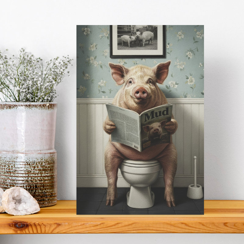 Happy Pig Reading Mud by Andreas Magnusson - Wrapped Canvas Print, 45.72 cm H x 30.48 cm W