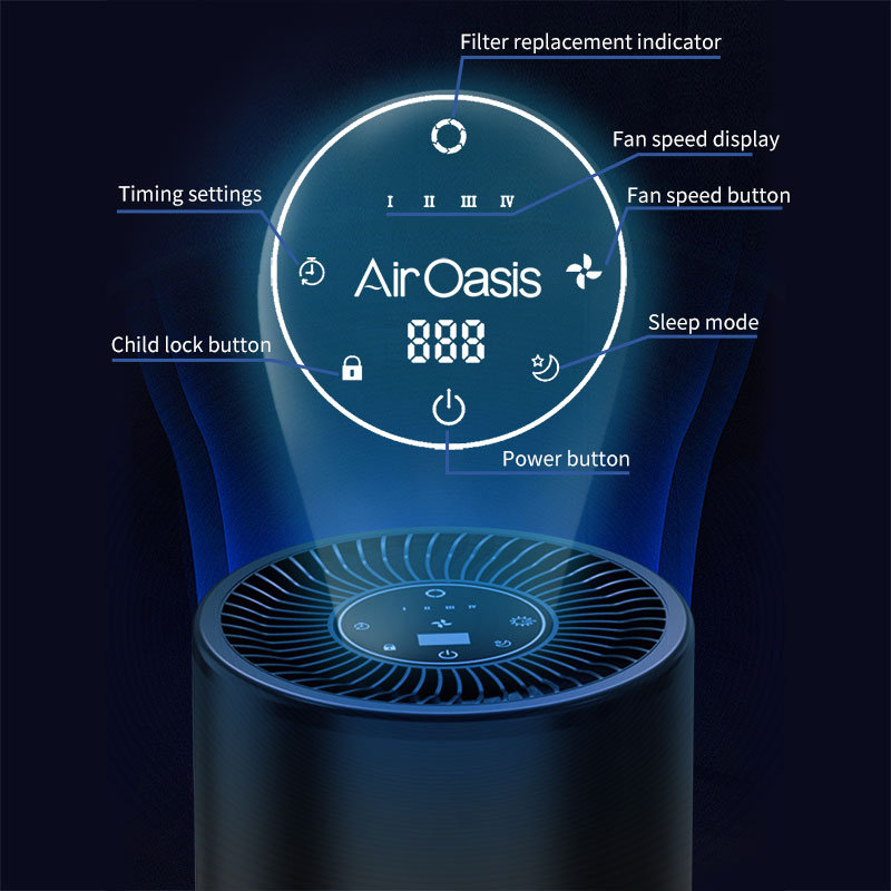Air Oasis Tabletop Air Purifier with 3-Stage-Filtration for up to 705 sq. ft., Black