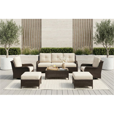 Ensemble de canapé modulaire d'extérieur 8 pièces avec chaises pivotantes et coussins de pluie de 6 pouces