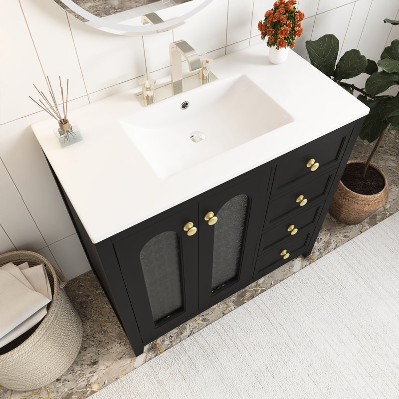 Meuble-lavabo autoportant 36 po avec comptoir 36 po, Noir