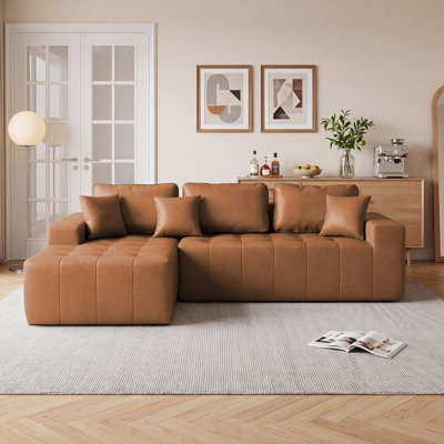 Canapé brun clair 1 pièce 108,27 L x 39,37 po x H 33,46 po