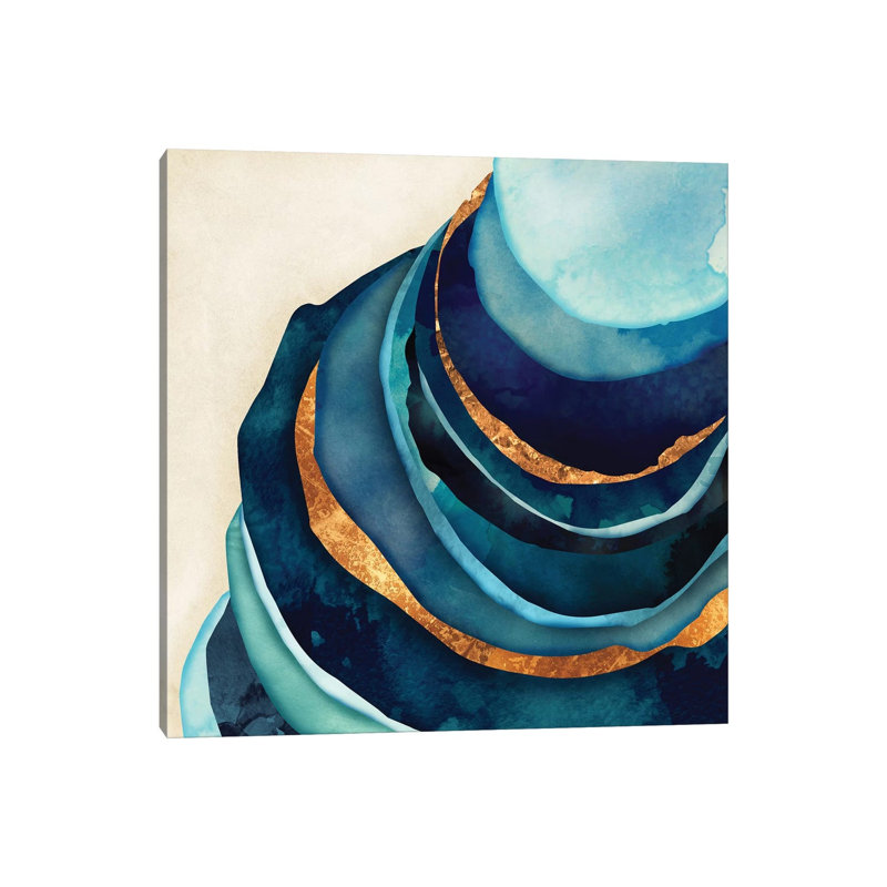 Abstrait bleu et or - reproduction d'impression, Aucun mat, H 37 po x l 37 po x P 1,5 po, Toile tendue
