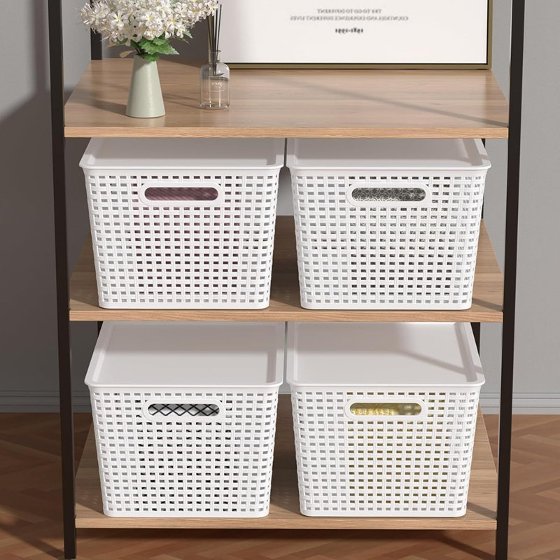 Grands bacs de rangement en plastique avec couvercles, boîtes de rangement blanches avec couvercle