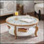 Table basse ronde en bois avec plateau en verre, table centrale circulaire en bois massif, pieds courbés, verre trempé amovible, assemblage facile pour les petits espaces