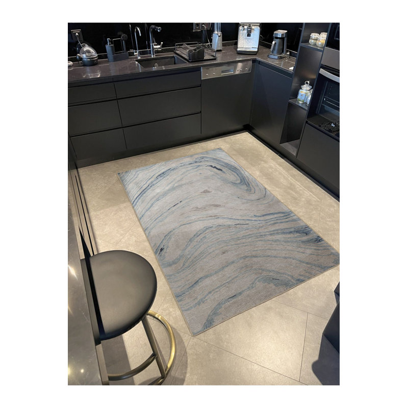 Tapis décoratif moderne à motif abstrait ondulé à thème, Sous-tapis rectangulaire 5 pi 1 po x 7 pi 7 po inc
