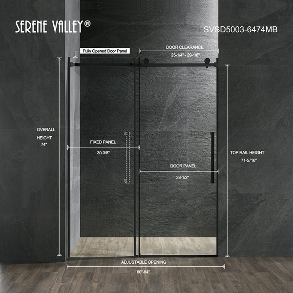 Serene Valley 64'' W 74'' H Frameless Rectangle Reversible Shower