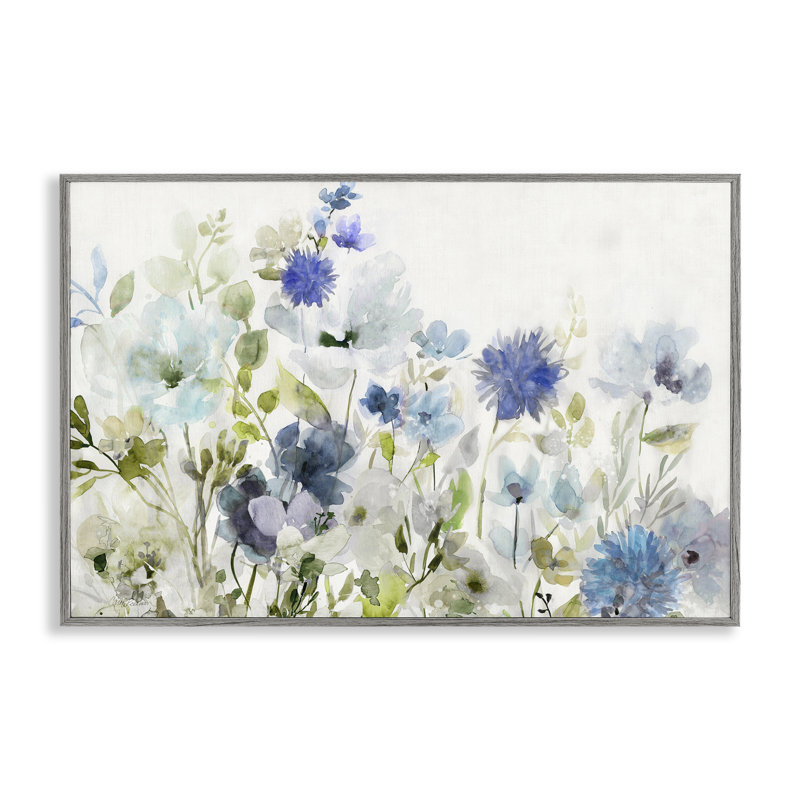  Blue Opaque Flower Layers Black Framed Giclee Art by Carol Robinson, Estampe numérique Farmhouse, H 12 po x l 18 po