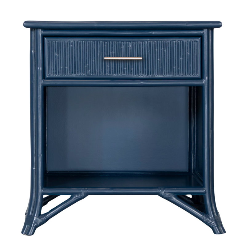 Pencil Rattan 1 - Drawer Nightstand, Navy Blue