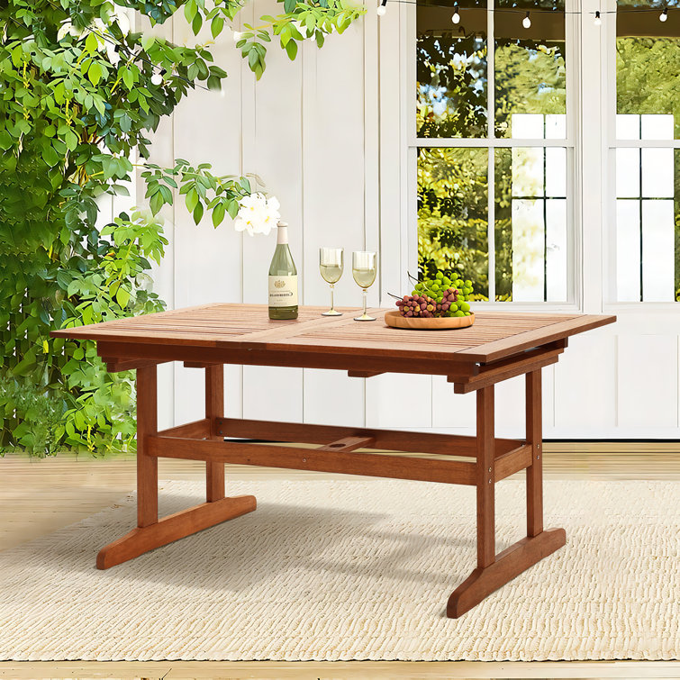 Averyann 78.3'' L x 31.9'' W Extendable Outdoor Table with Umbrella Hole, Wood Dining Table