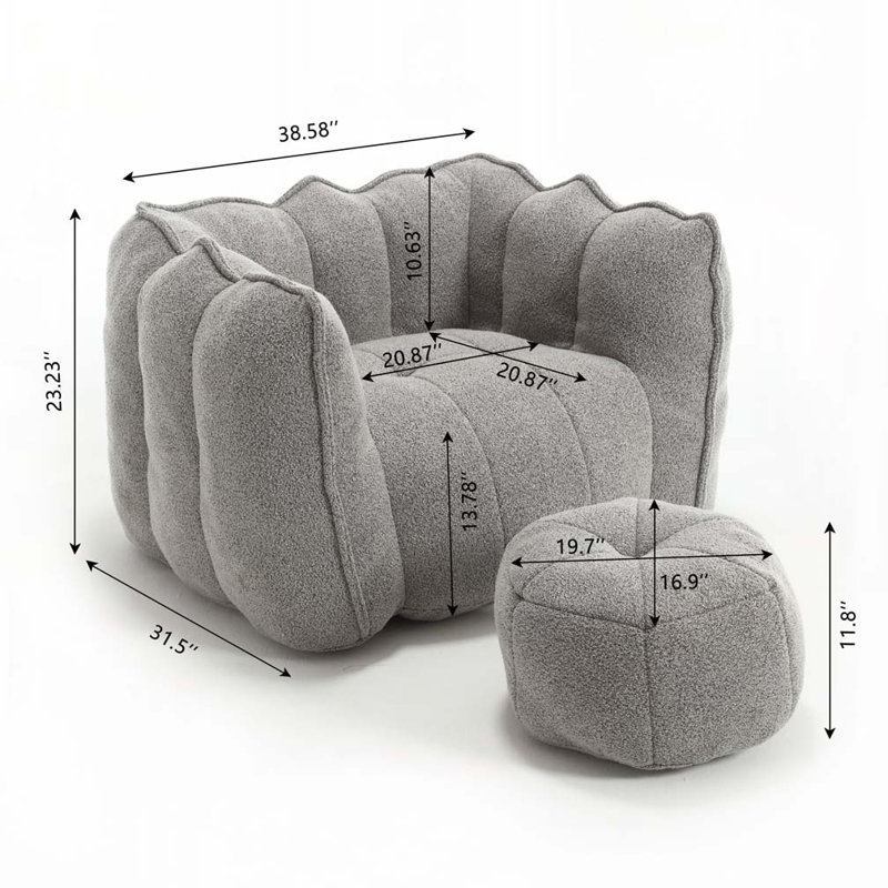 Fauteuil ean Bag avec repose-pieds, Gris chenille