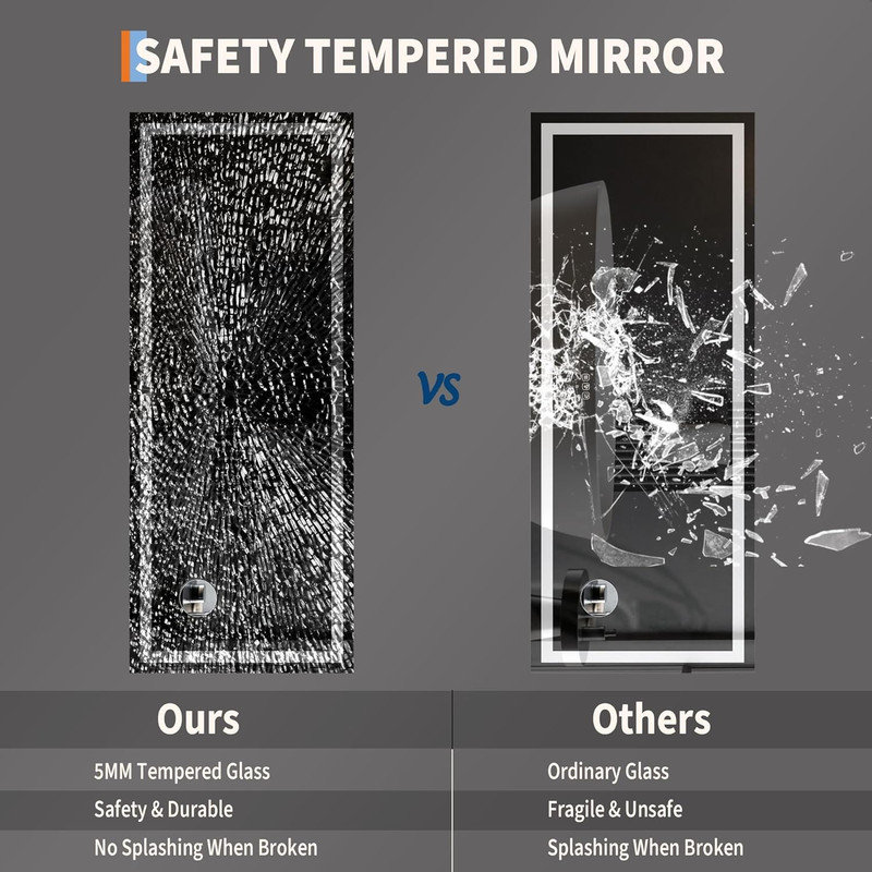 LED Bathroom Mirror with Lights, Dimmable Anti-Fog Smart Vanity Mirror with Memory Function