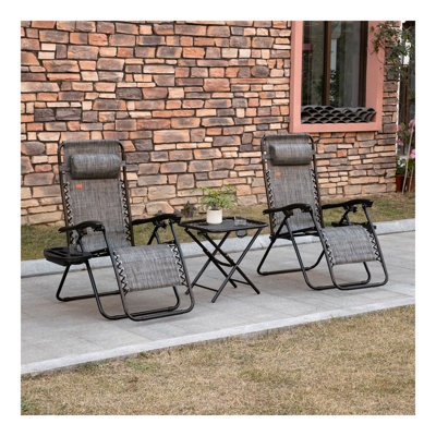 Ensemble de chaise Zero Gravity avec table d'appoint, chaise inclinable pliante avec porte-gobelets et coussins, chaise longue réglable pour piscine, jardin, pelouse, plage