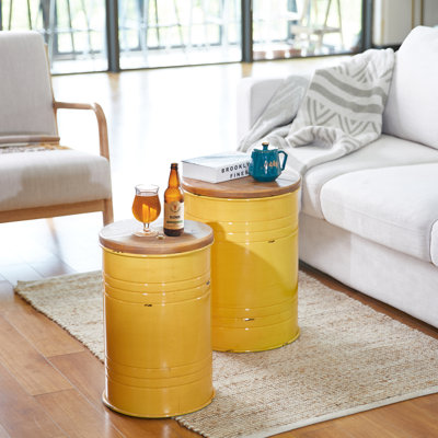 Nicky Solid Wood Drum Nesting Tables with Storage by Steelside