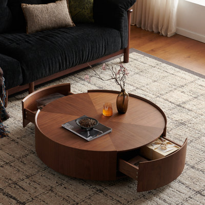 Table basse 39,3 pouces en noyer circulaire, chambre à coucher, salon, bureau