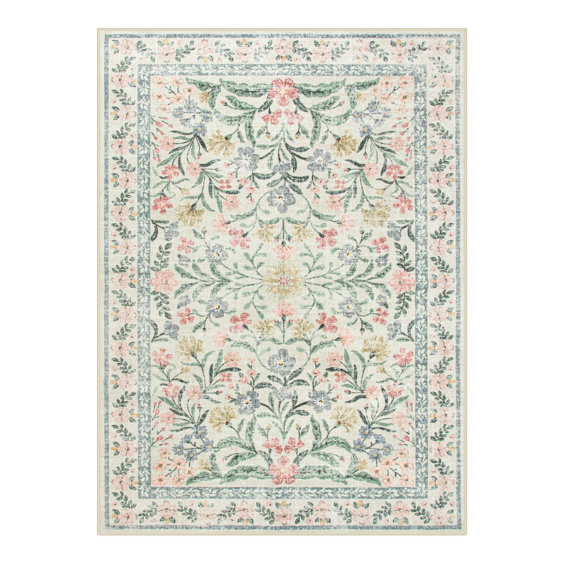  Washable Floral Area Rugs Boho Large Rugs Non-Slip for Bedroom Soft Rubber Backed Carpet, Rectangle 5 pi x 7 pi