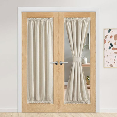 Rideau de porte en mélange de lin beige naturel NICETown - Rideau de porte d'intimité 100% occultant et isolant pour terrasse, 36 x 72 pouces, 1 panneau avec embrasse