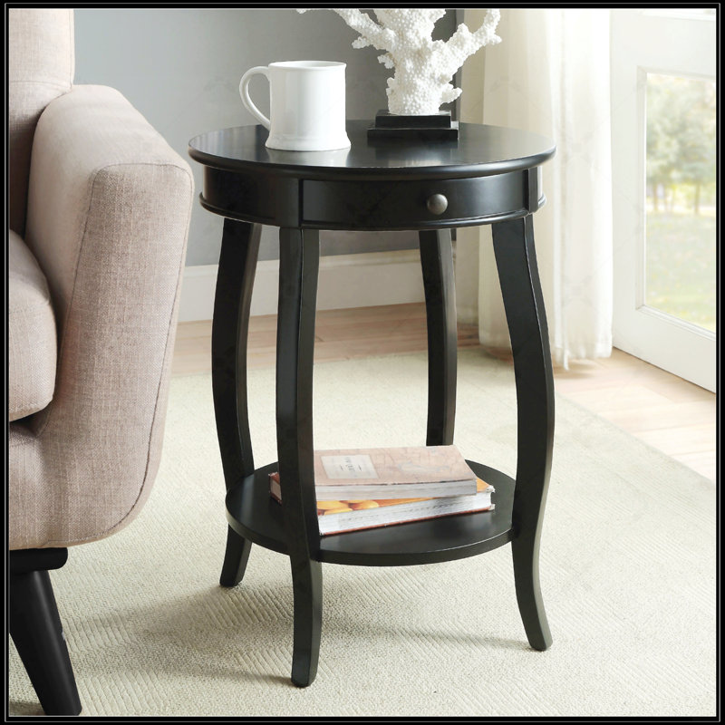 Table d'appoint ronde avec 1 tiroir et rangement ouvert