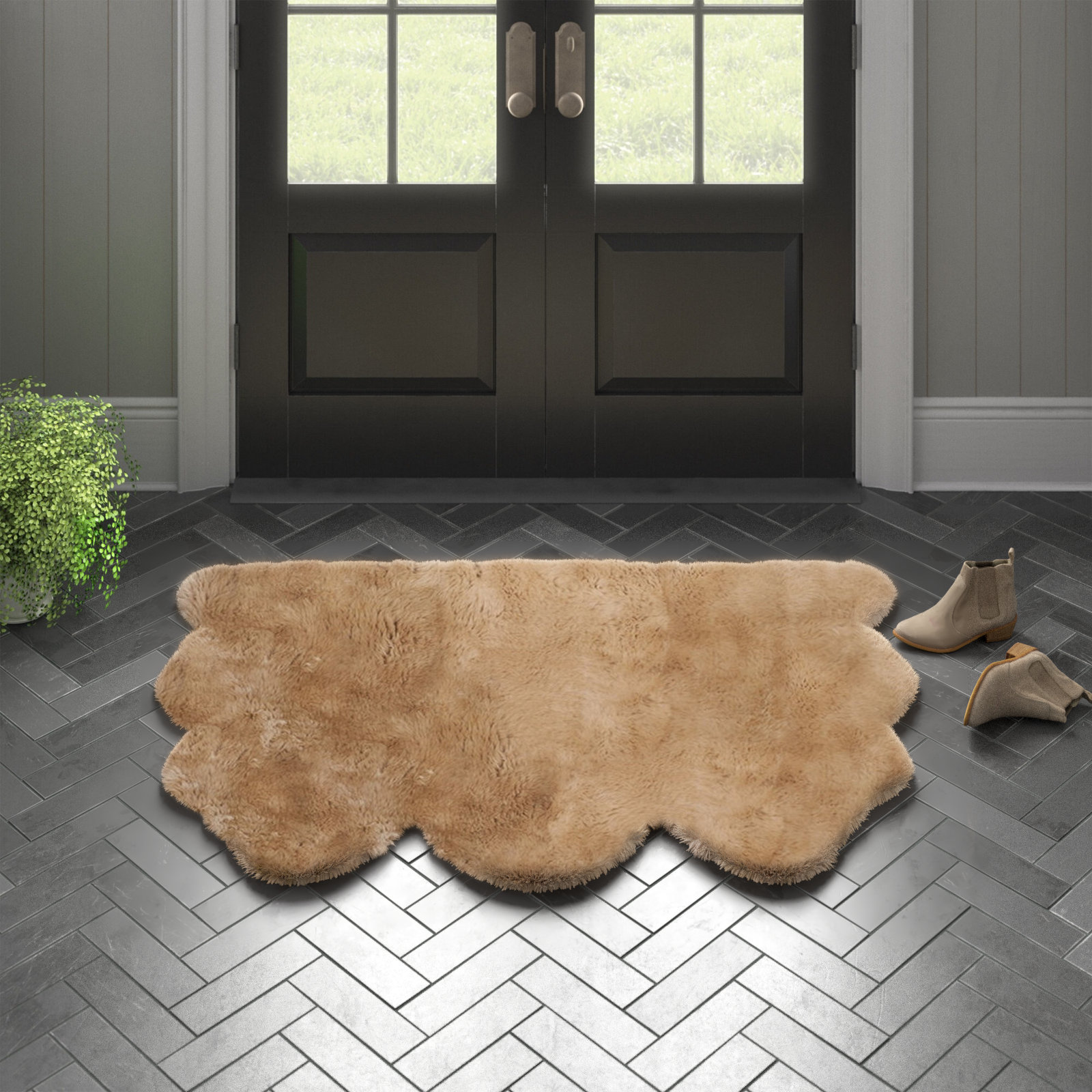 Pavlova Natural Beige Handmade Sheepskin Rug, Rectangle 2' x 3'