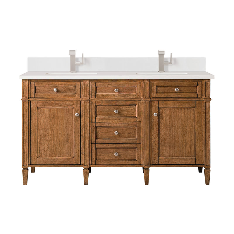 Brittany 60'' W Double Vanity, Single-Hole, White Zeus, Saddle Brown