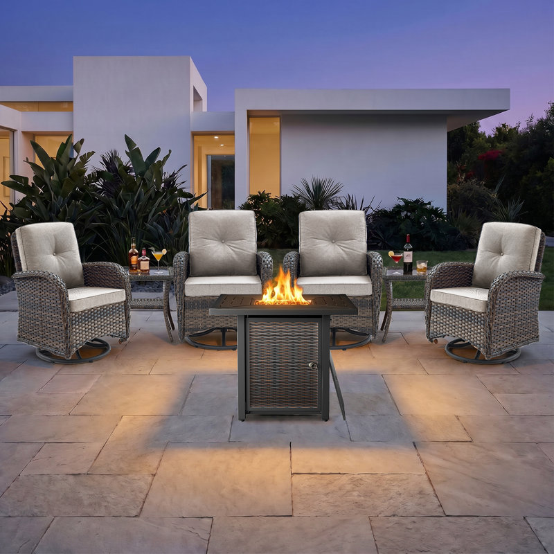 7 Piece Outdoor Multiple Chairs Seating Group With Cushions, Beige