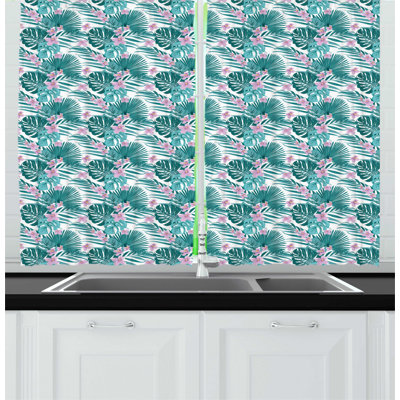 Dark Teal/Pink Kitchen Curtain
