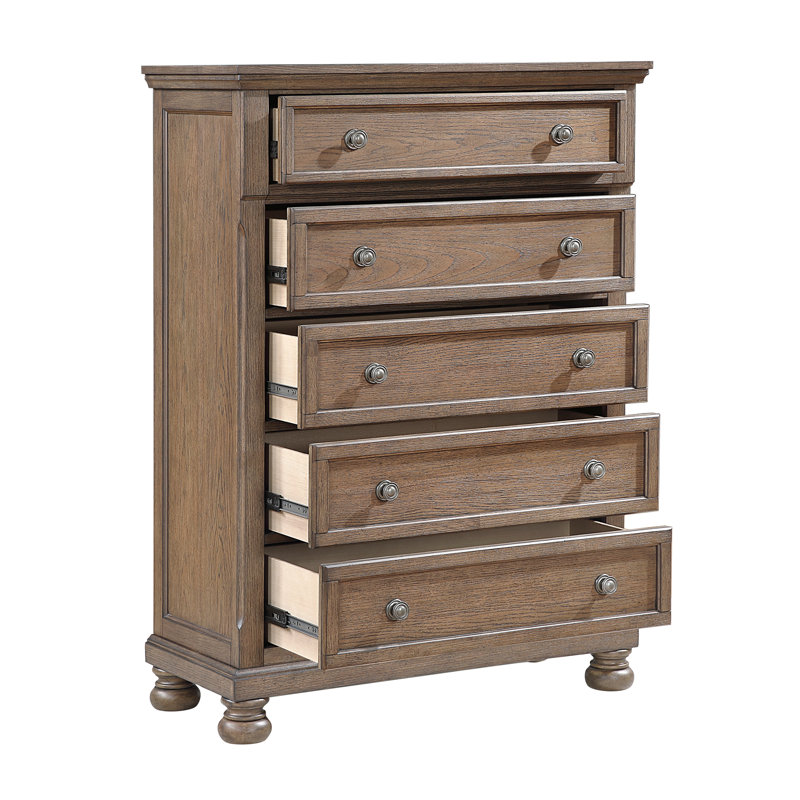 Commode de rangement transitionnelle brun antique 1pc avec meubles de chambre à coucher 5 pi
