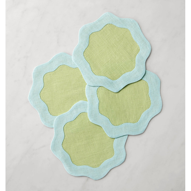 Ondulato Linen Novelty Napkins, Kiwi/Clear Water