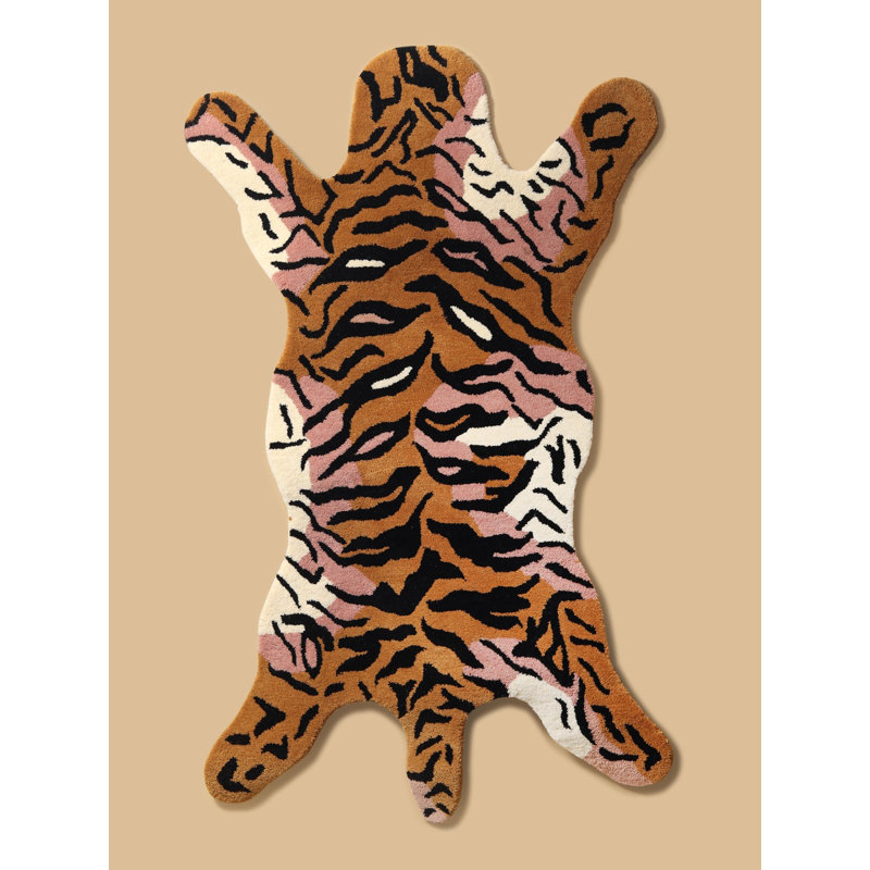 Exotic India Yogic Asana Mat Hand-Tufted Tiger Shaped | Wool & Cotton Decorative Treadle Yoga Mat For Home Decor | Stylish Rug For Bedroom & Living Room