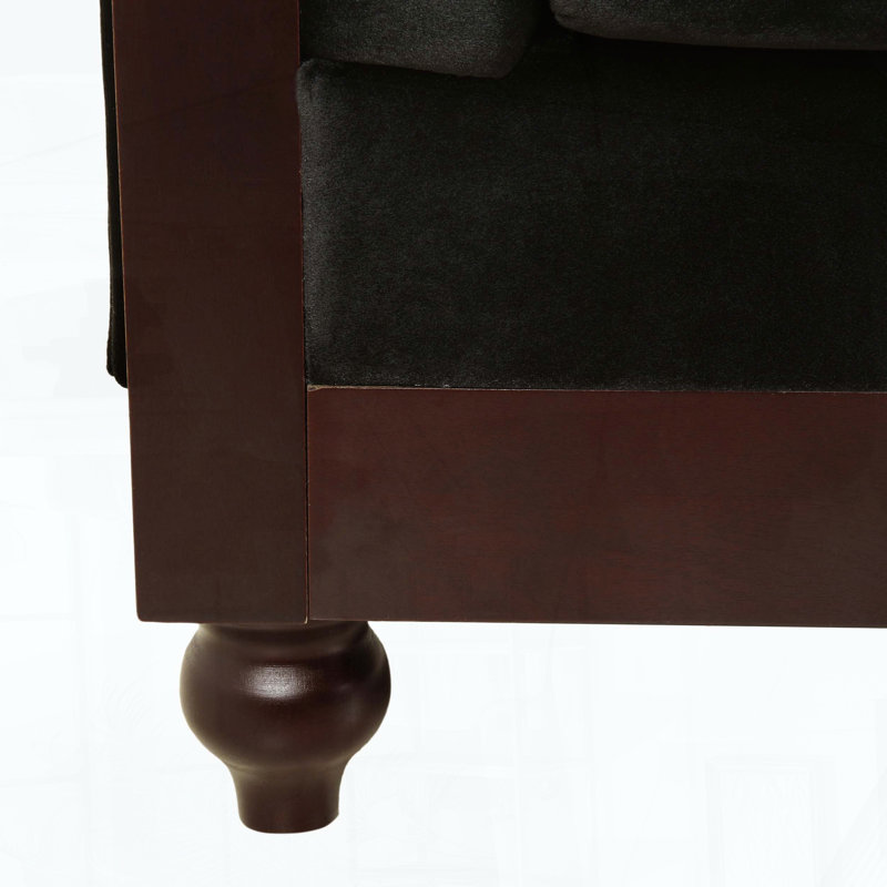 Causeuse en velours Chesterfield - Structure en bois de pin, noir, Noir