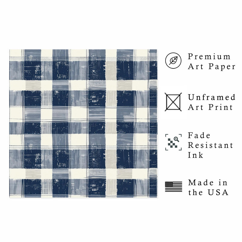 Motif à carreaux abstrait bleu, reproduction d'art moderne sans cadre, H 24 po x l 24 po