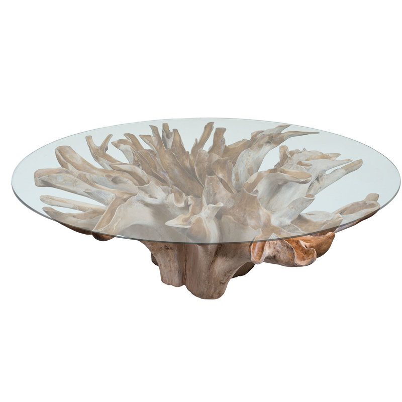 Ursela Round Natural Wood and Glass Extendable Dining Table