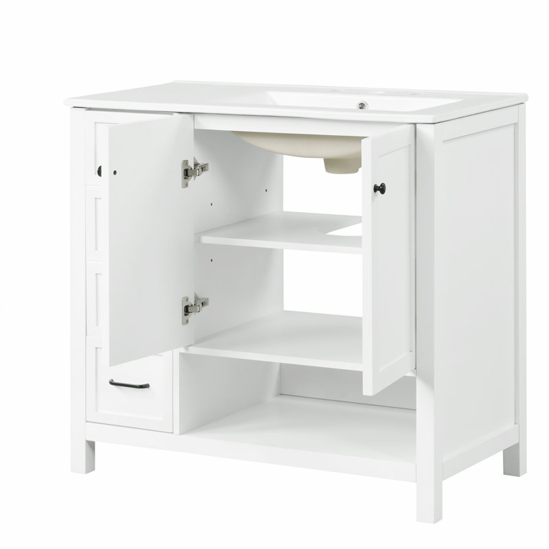 Meuble-lavabo 36 po avec comptoir d'évier, Noir, Blanc