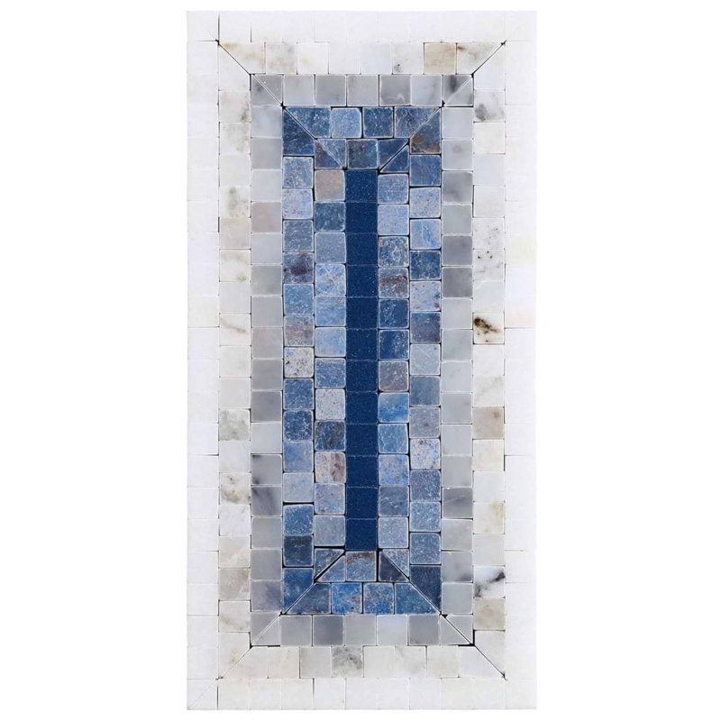 Ako 4x9 Rectangle Marble Micro Mosaic Tile, Azul Blue