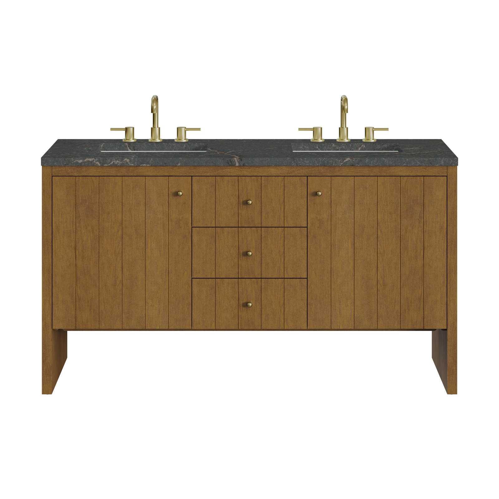 Hudson 60'' Double Bathroom Vanity, Parisien Bleu, 8" Widespread, Honey Brown