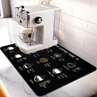 Coffee Bar Mat for Countertop, Large Absorbent Coffee Station Accessories, Hide Stains Dish Drying Mat, Non-Slip Rubber Backing, 16" x 24", Coffee Flavor Menu