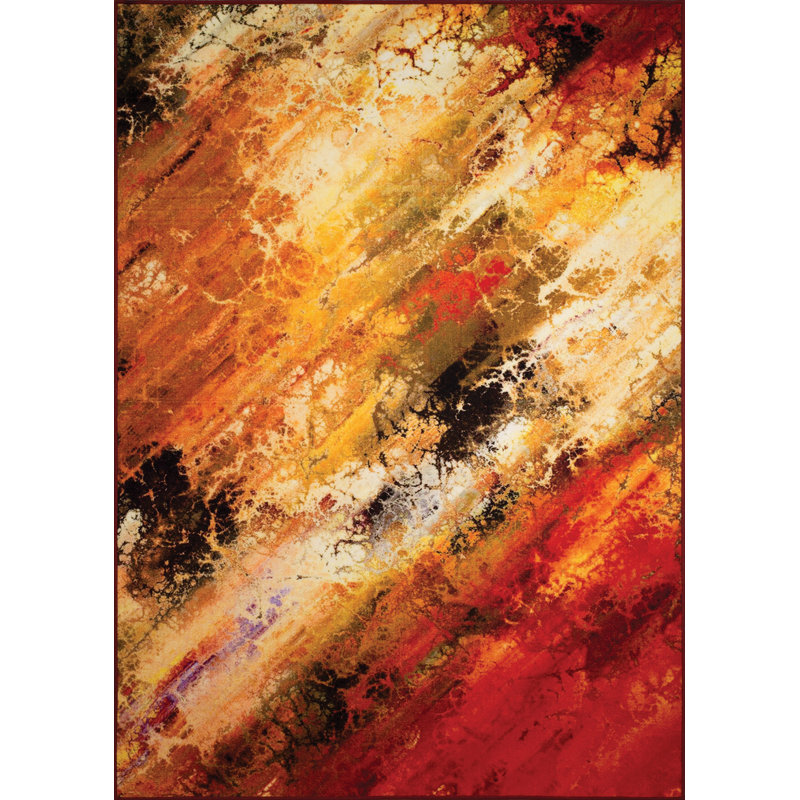Tapis orange à motif abstrait Meyer, Rectangle 7 pi 10 po x 10 pi 6 po