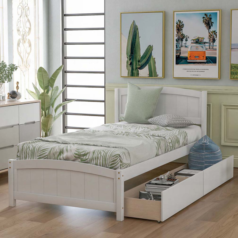 2-Drawers Storage Bed, White