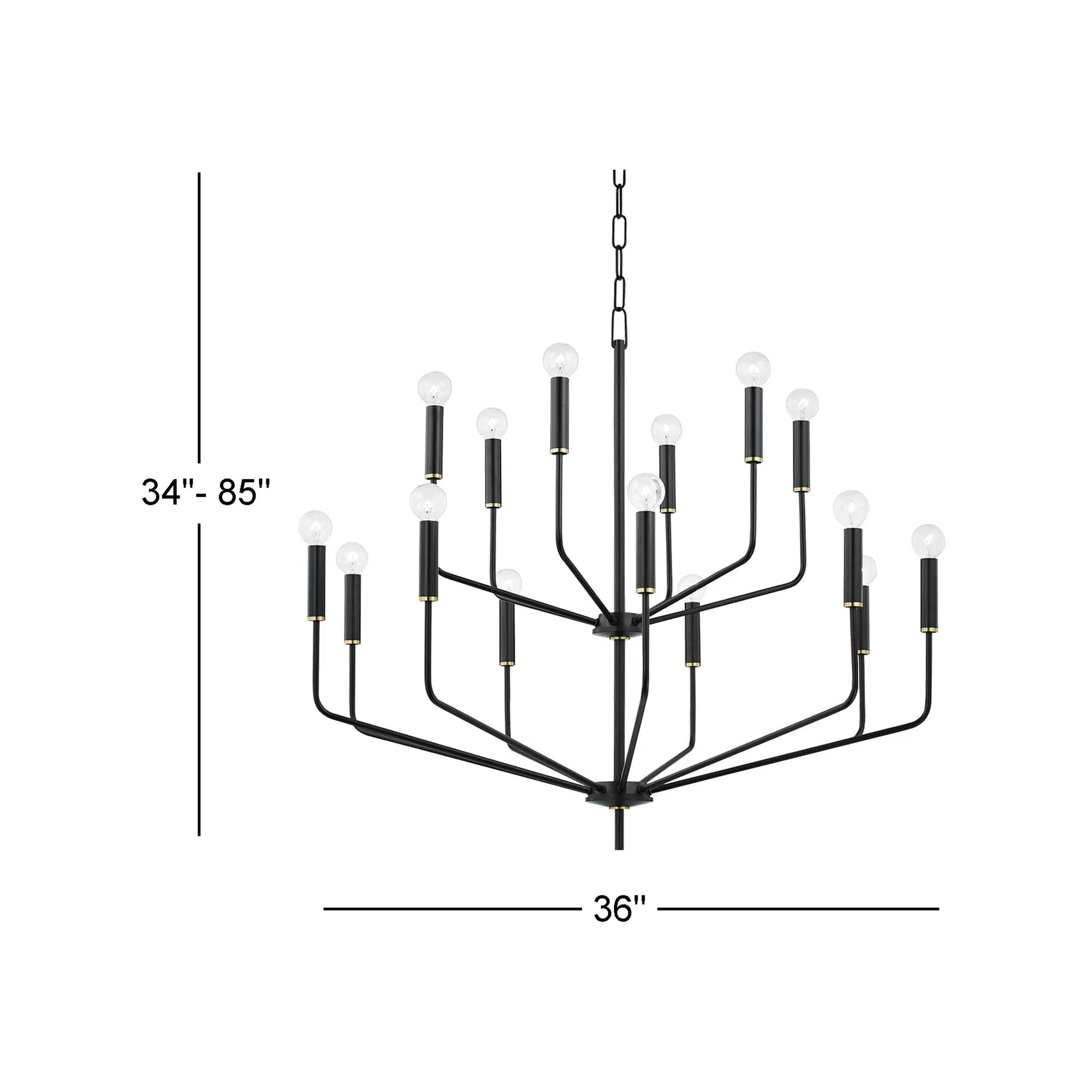 15 - Light Tiered Chandelier, Aged Brass/Soft Black