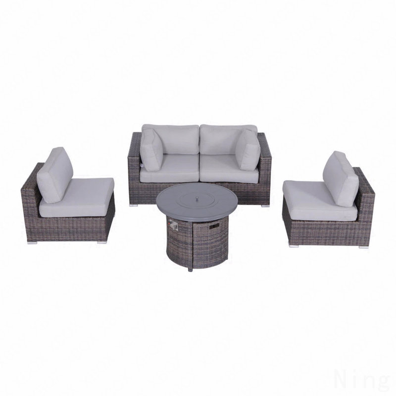Ensemble de conversation modulaire en rotin 5 pièces toutes saisons, avec coussins moelleux - Assemblage requis à l'extérieur