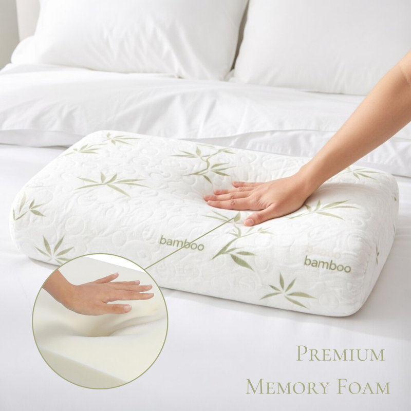 Cooling Bamboo Memory Foam Pillow, Solid Foam Core, Soft & Supportive