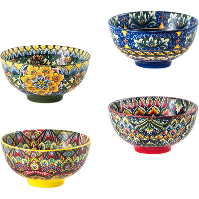 Ceramic Dessert Bowls Set Of 4, Bohemia  Snack Serving Bowl, Porcelain Colorful Bowls For Sauce, Fruits, Ice Cream, Soup, Decorative, Microwave & Dishwasher Safe