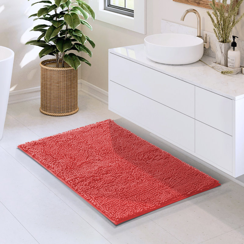 Kalyce Ultra Absorbent Non-Slip Chenille Bath Rug, 20"W x 32"L, Rose