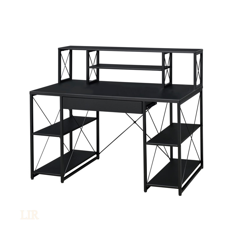 Amiel All Purpose Black Finish Writing Desk With Storage And Sleek Design For Modern Workspaces, Black