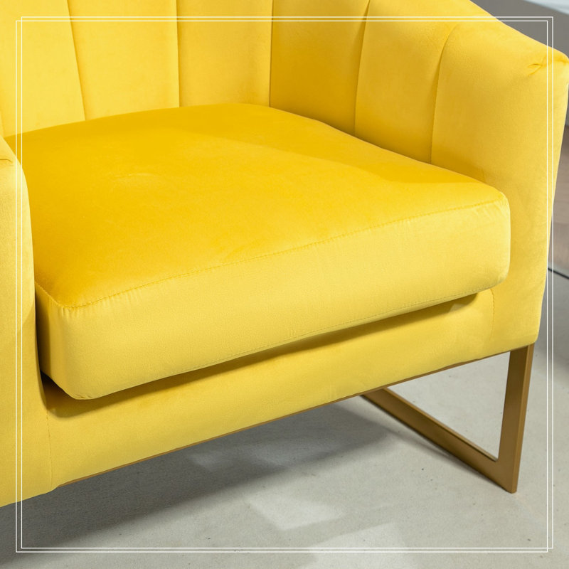Velours Frederica avec assise douce et pieds en métal, Jaune