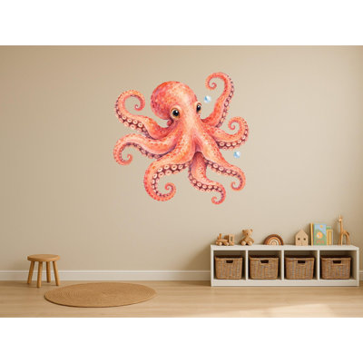 Large Octopus Wall Decals, Set of 3 Peel and Stick Nursery Wall Stickers, Satin Finish Removable Kids Room Wall Art, 20"W x 20"H (50 x 50 cm)