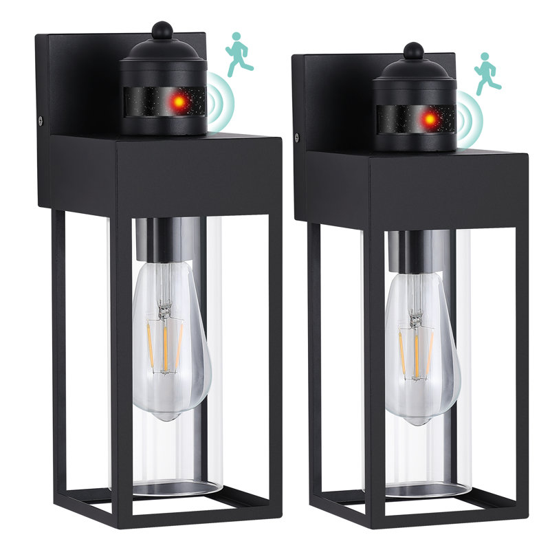 2-Pack Modern Dusk to Dawn And Motion Sensor Outdoor Wall Light With Clear Glass, Matte Black
