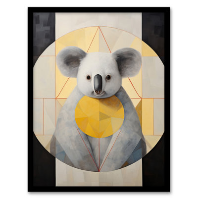 King Koala Abstract Geometric Animal Yellow Grey - Single Picture Frame Print